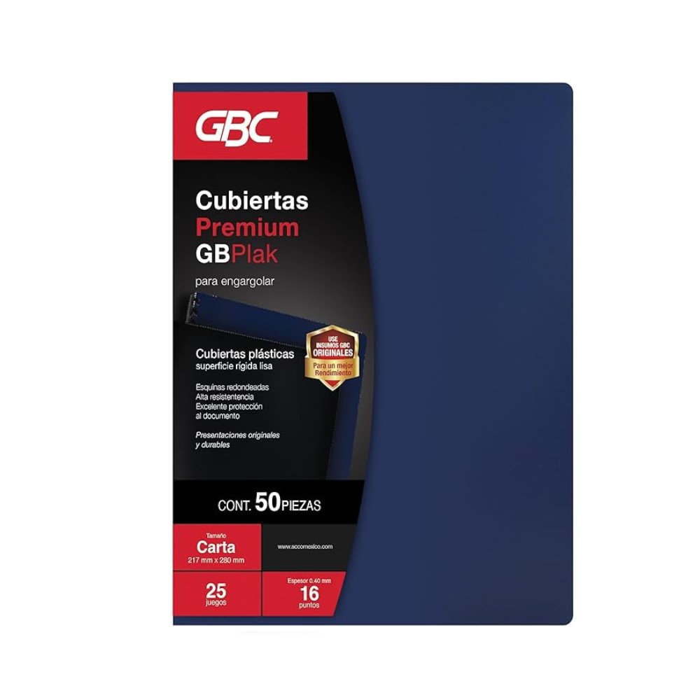 PASTA P/ENCUADERNAR PREMIUM LISO AZUL T/C C/50PZAS GBC