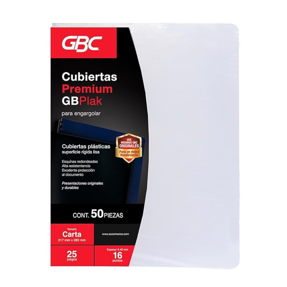 PASTA P/ENCUADERNAR PREMIUM RAYADO TRANSP T/C C/50PZAS GBC