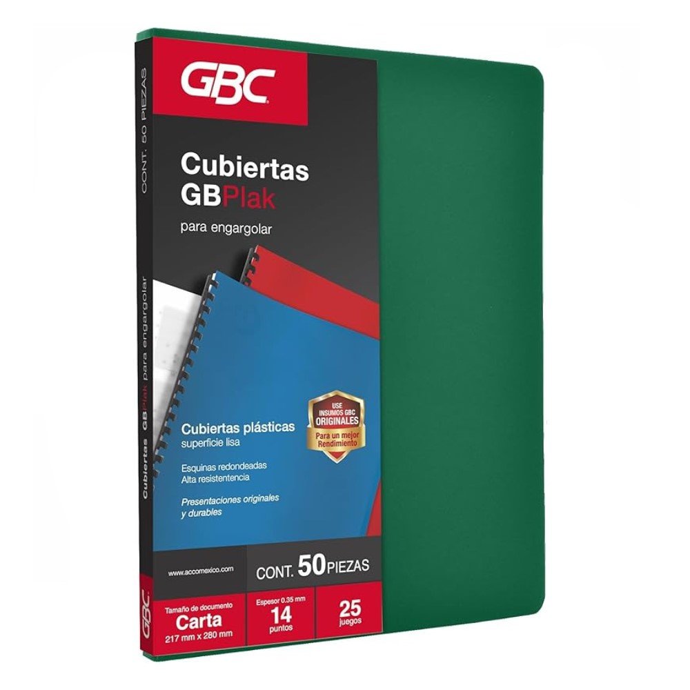 PASTA P/ENCUADERNAR GBPLAK LISO VERDE T/C C/50PZAS GBC