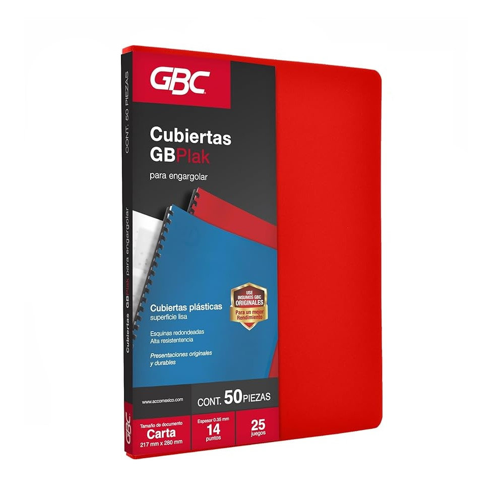 [ACCP3547] PASTA P/ENCUADERNAR GBPLAK LISO ROJO T/C C/50PZAS GBC