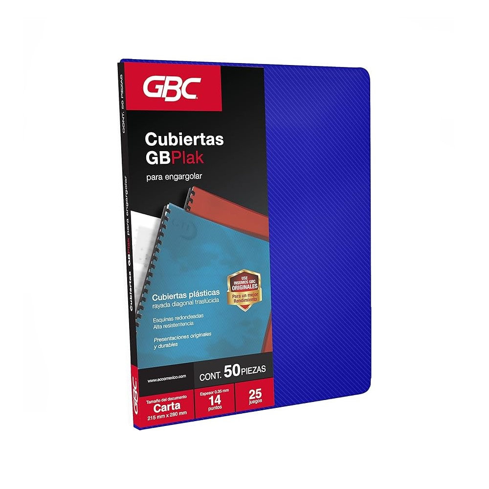 PASTA P/ENCUADERNAR GBPLAK RAYADO AZUL T/C C/50PZAS GBC