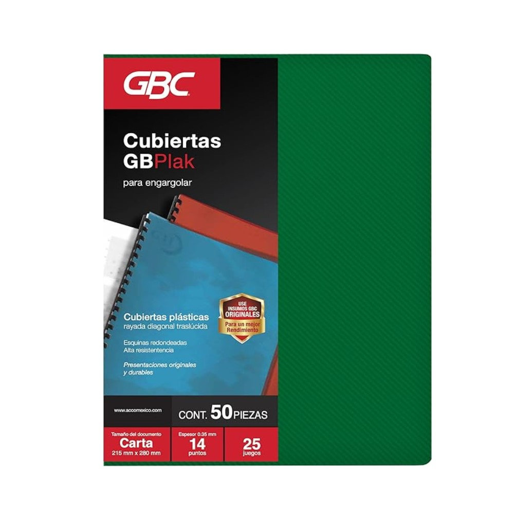 [ACCP3552] PASTA P/ENCUADERNAR GBPLAK RAYADO VERDE T/C C/50PZAS GBC