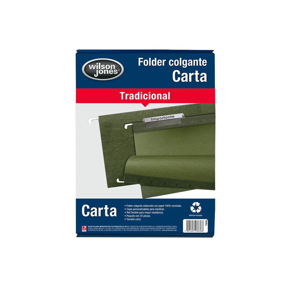 FOLDER ACCO ARCHIVO COLGANTE T/CARTA C/25 PZA