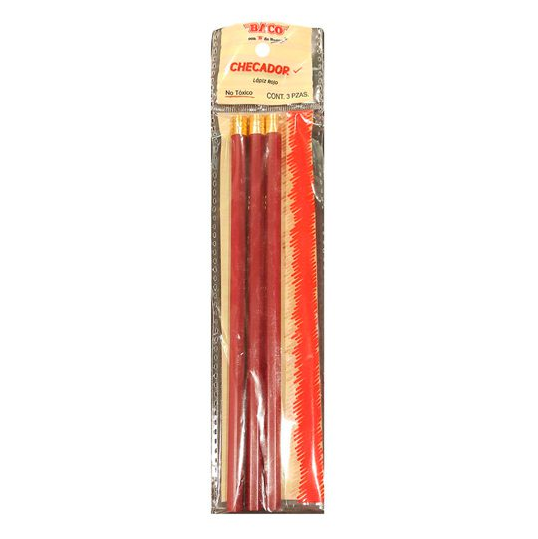 LAPIZ BACO CHECADOR ROJO BOPP C/3 PZAS