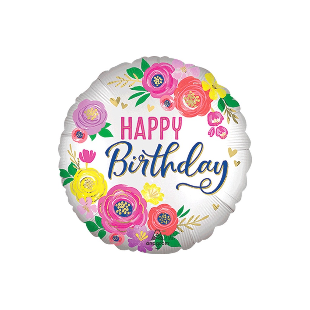 GLOBO MET SATIN ARTFUL FLORAL  BIRTHDAY