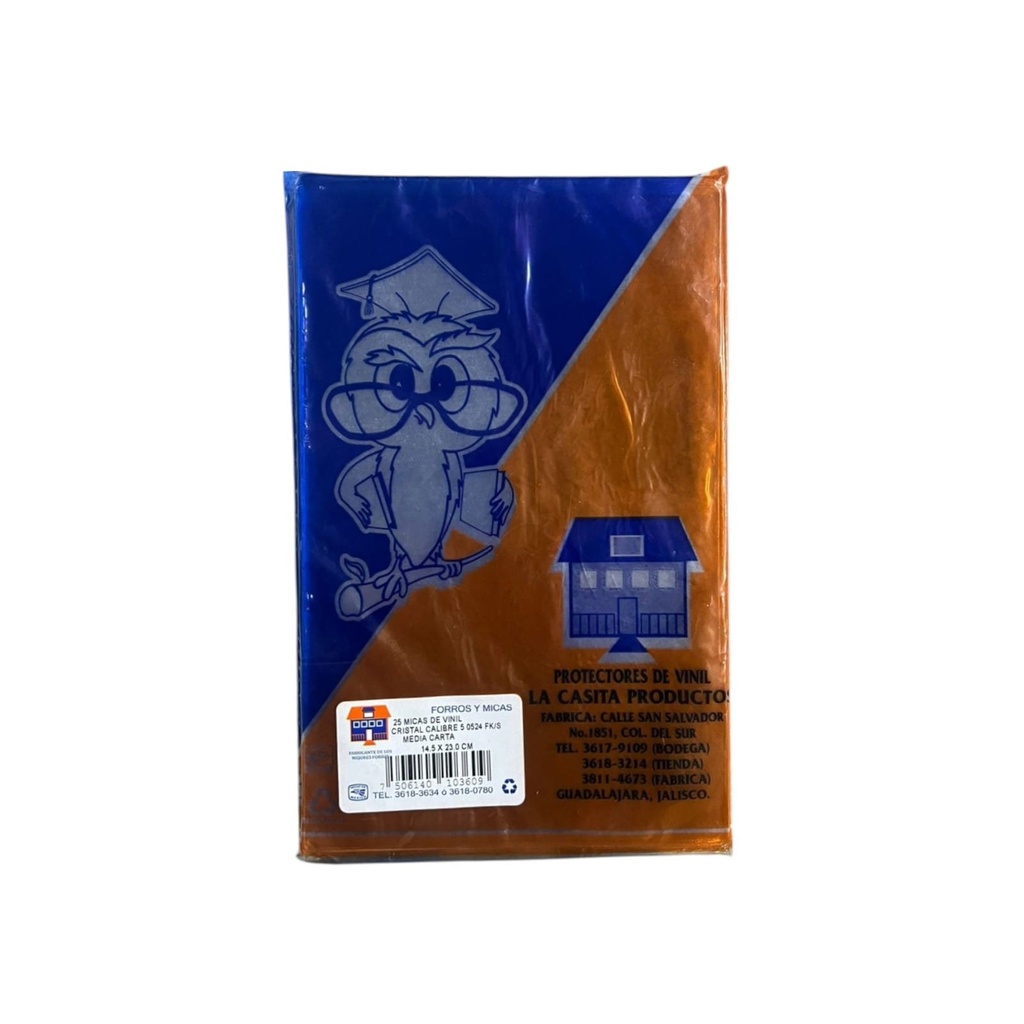 [CAS-0011] MICA DE VINIL TIPO BOLSA MEDIA CARTA 14.5 X23.0 CM C/25 PZS