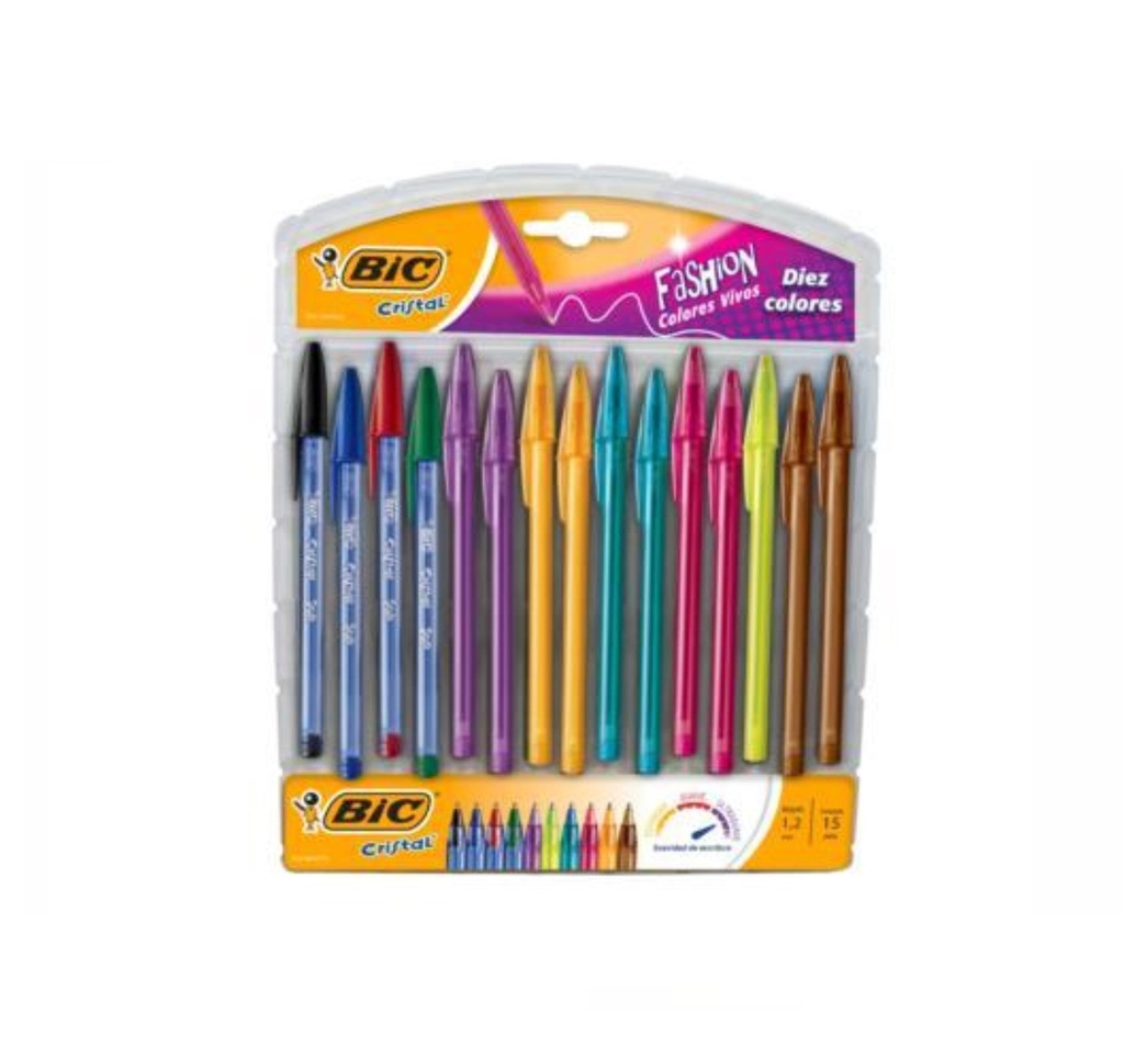 BOLIGRAFO BIC CRISTAL FASHION 1.2 SURTIDO C/15PZ