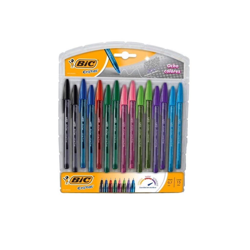 BOL. BIC CRISTAL PRECISION Y SUAVIDAD SURTIDO C/15PZ