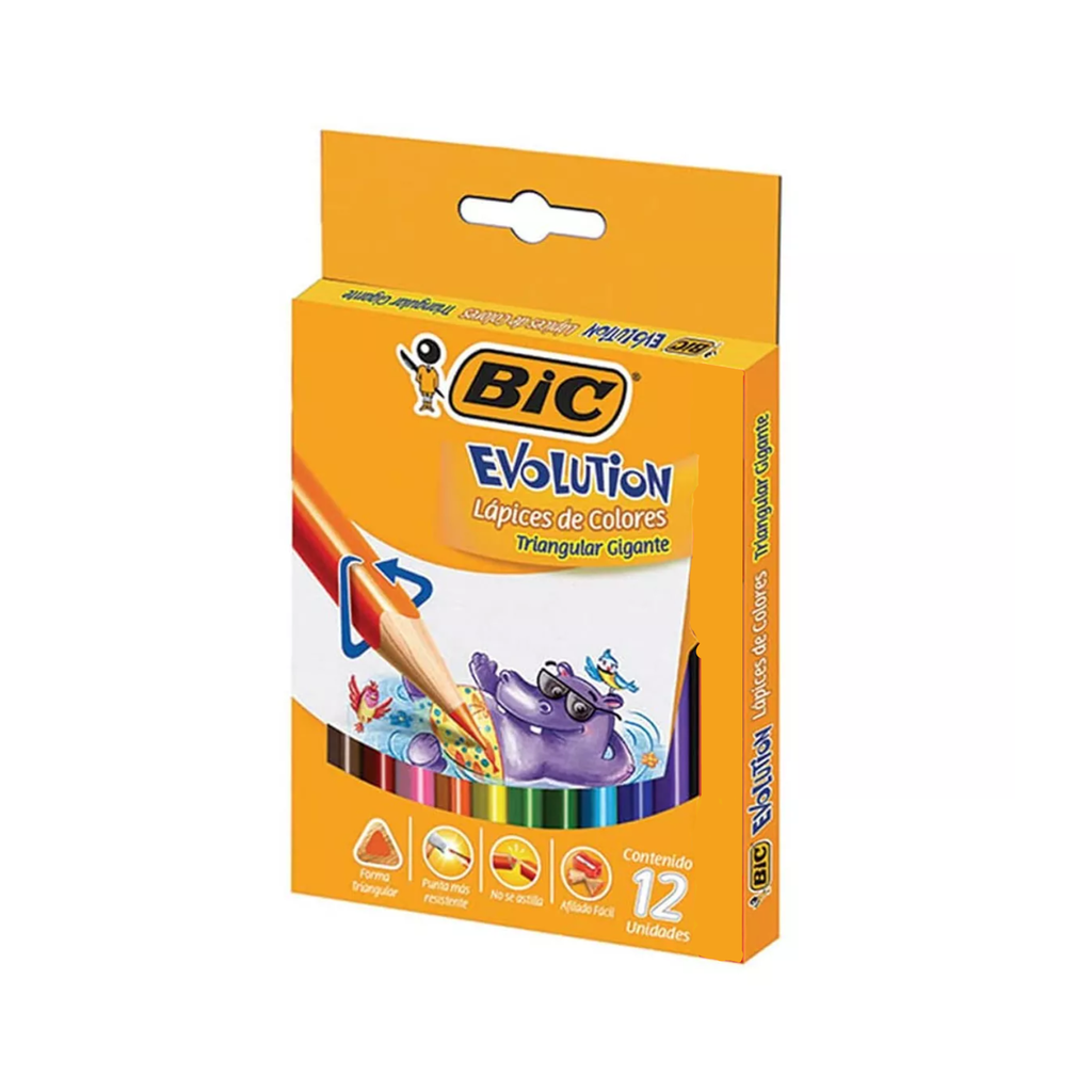 [070330423275] COLORES BIC EVOLUTION TRIANGULAR GIGANTE C/12 PZS +SAC.