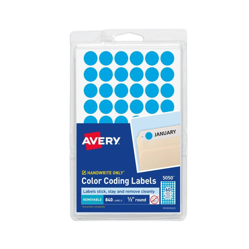 [AVR05050] ETIQUETA AVERY REDONDA 1/2 AZUL CLARO 840ETQ