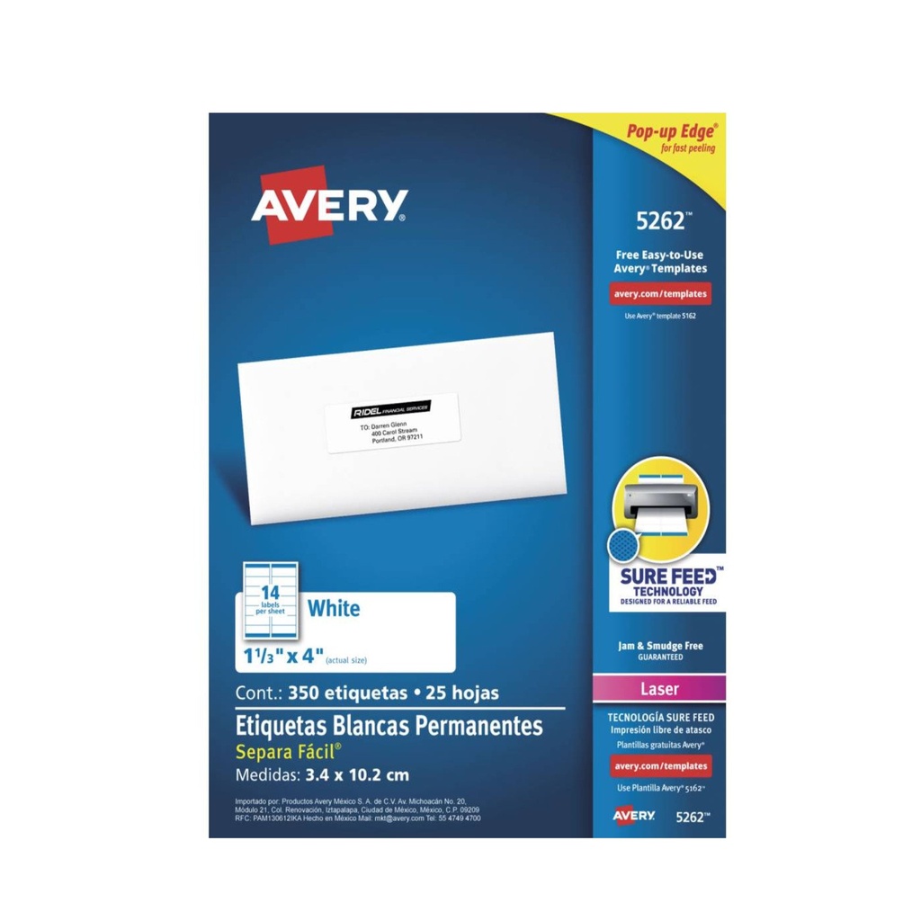 ETIQUETA AVERY LASER BLANCA 3.4X10.2