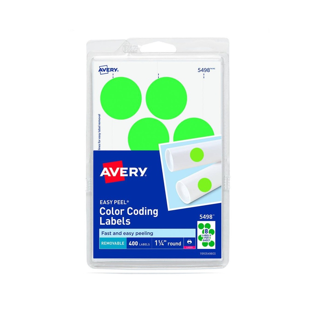 ETIQUETA AVERY REDONDA 1-1/4" VERDE NEON 400ETQ