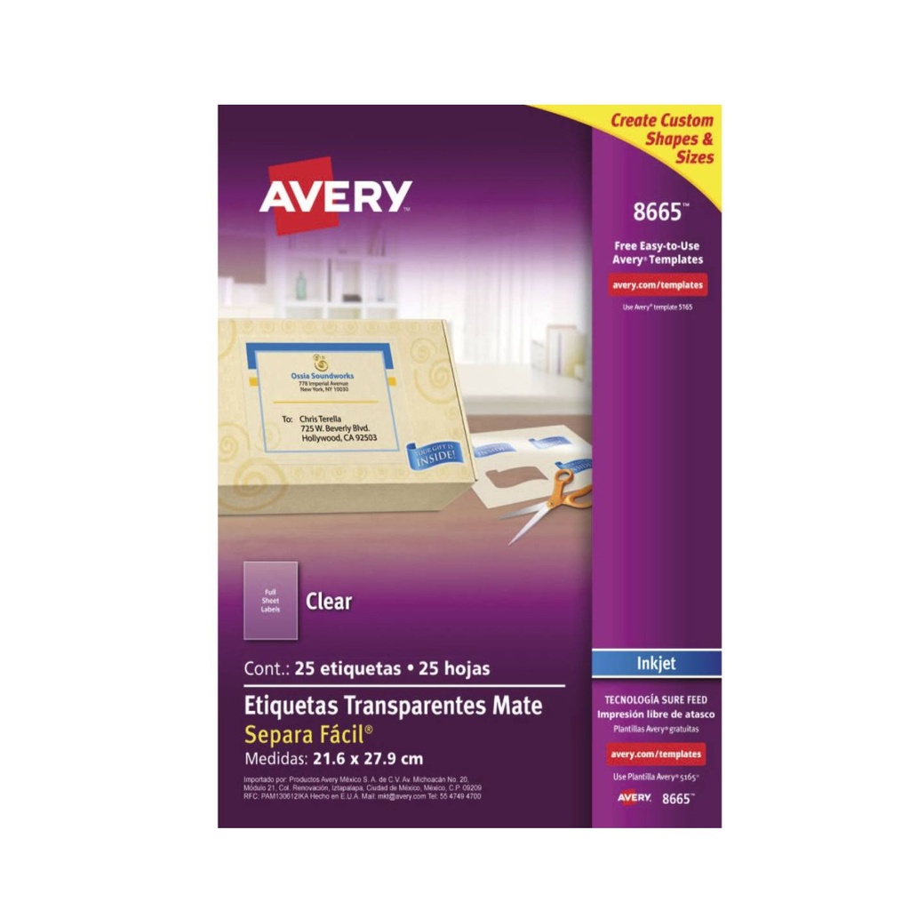 ETIQUETA AVERY LASER BLANCA 8 1/2 X 11'' 21.59X27.94
