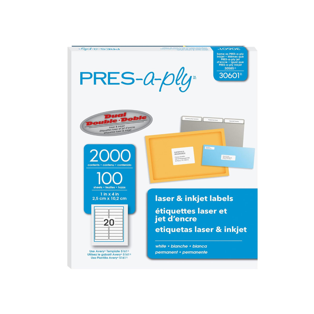 [AVR30601] ETIQUETA AVERY BLANCA PERMANENTE LASER/INKJET 2.5CMX10.2CM