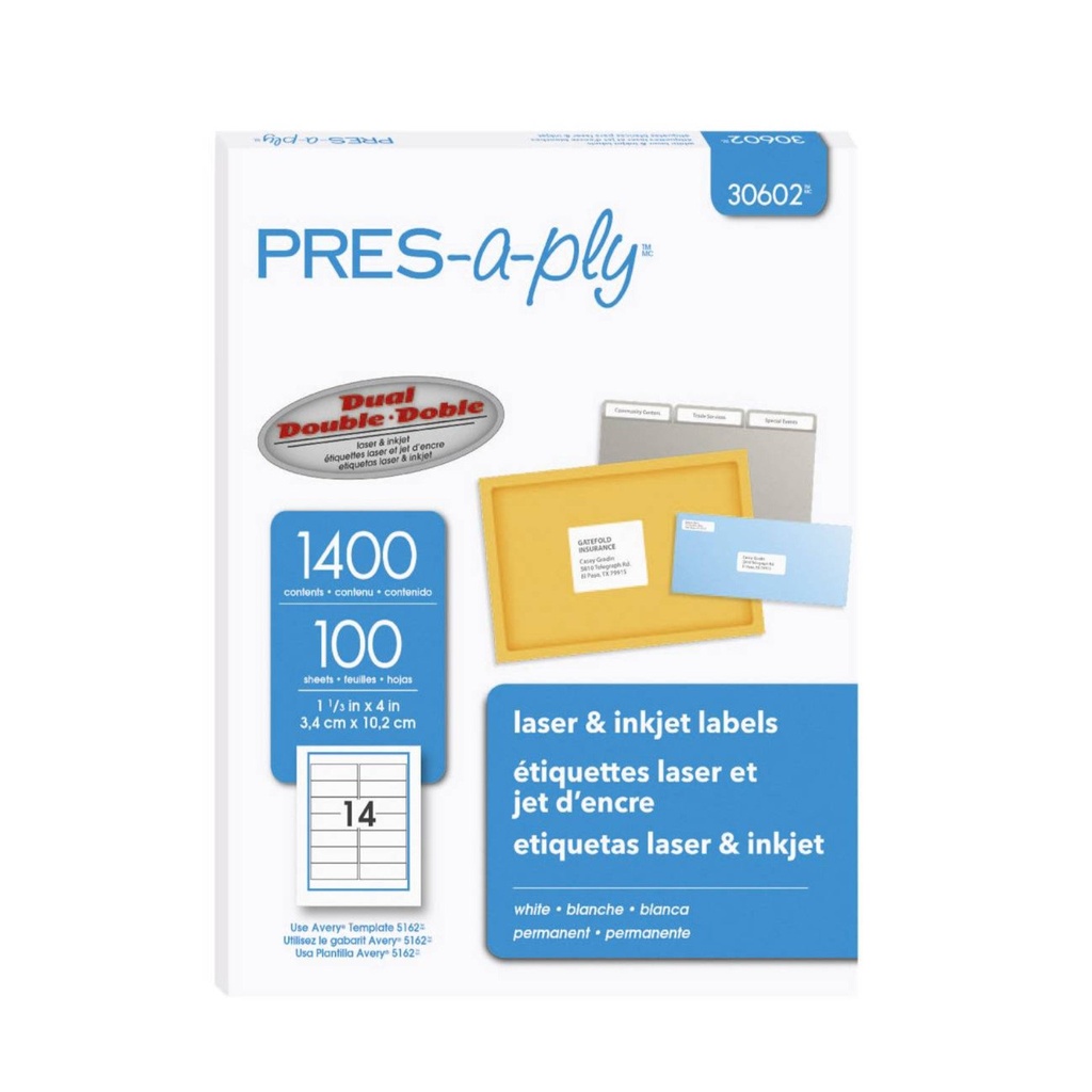 ETIQUETA PRES APLY BLANCA PERMANENTE LASER/INKJET 3.4CMX10.2