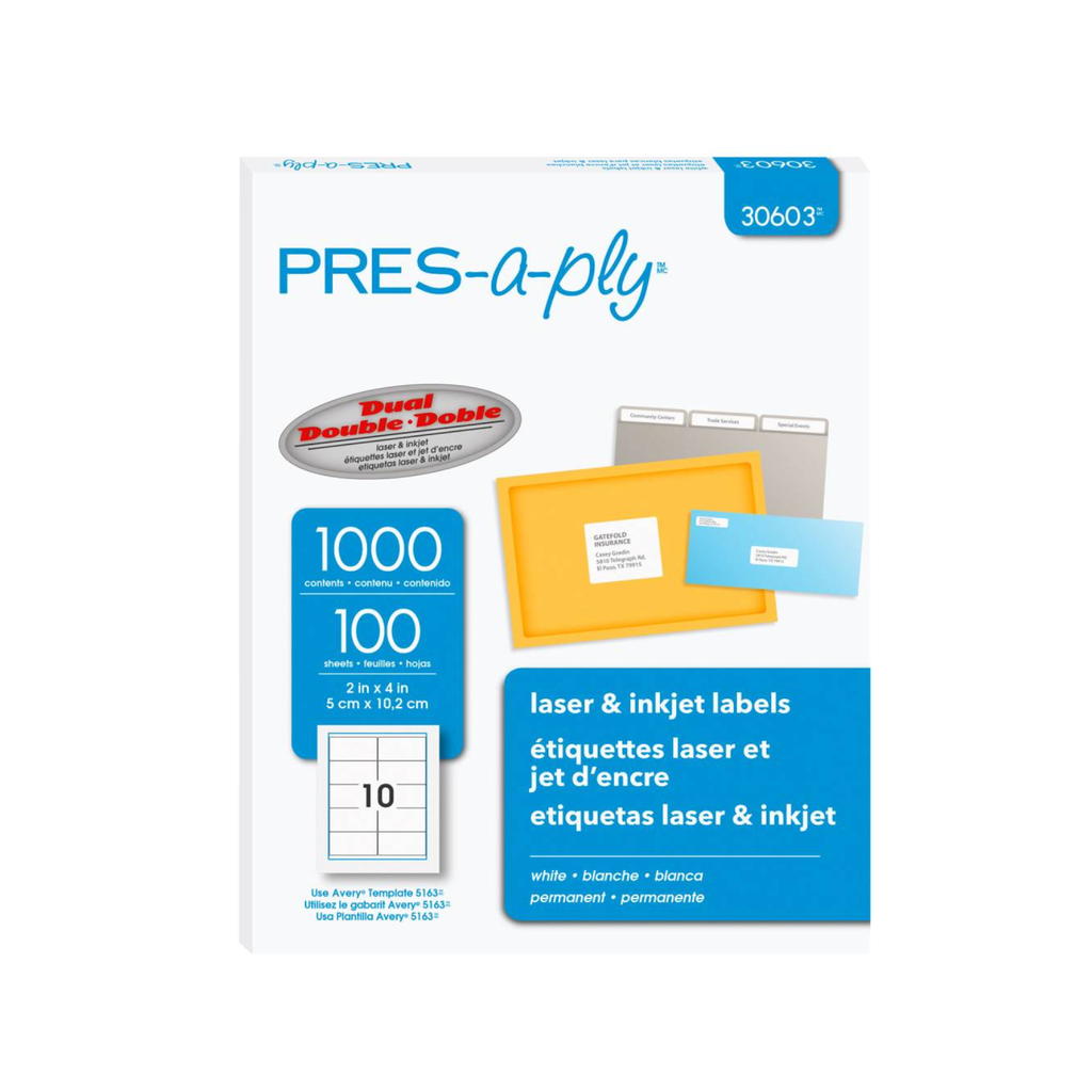 [AVR30603] ETIQUETA AVERY BLANCA PERMANENTE LASER/INKJET 5.1CMX10.2CM