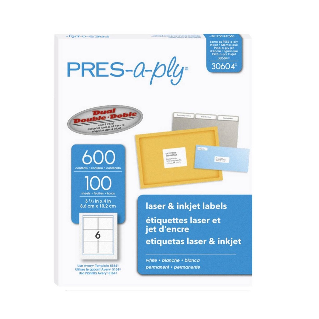 ETIQUETA PRES APLY BLANCO PERMANENTE LASER/INKJET 8.5CMX10.2