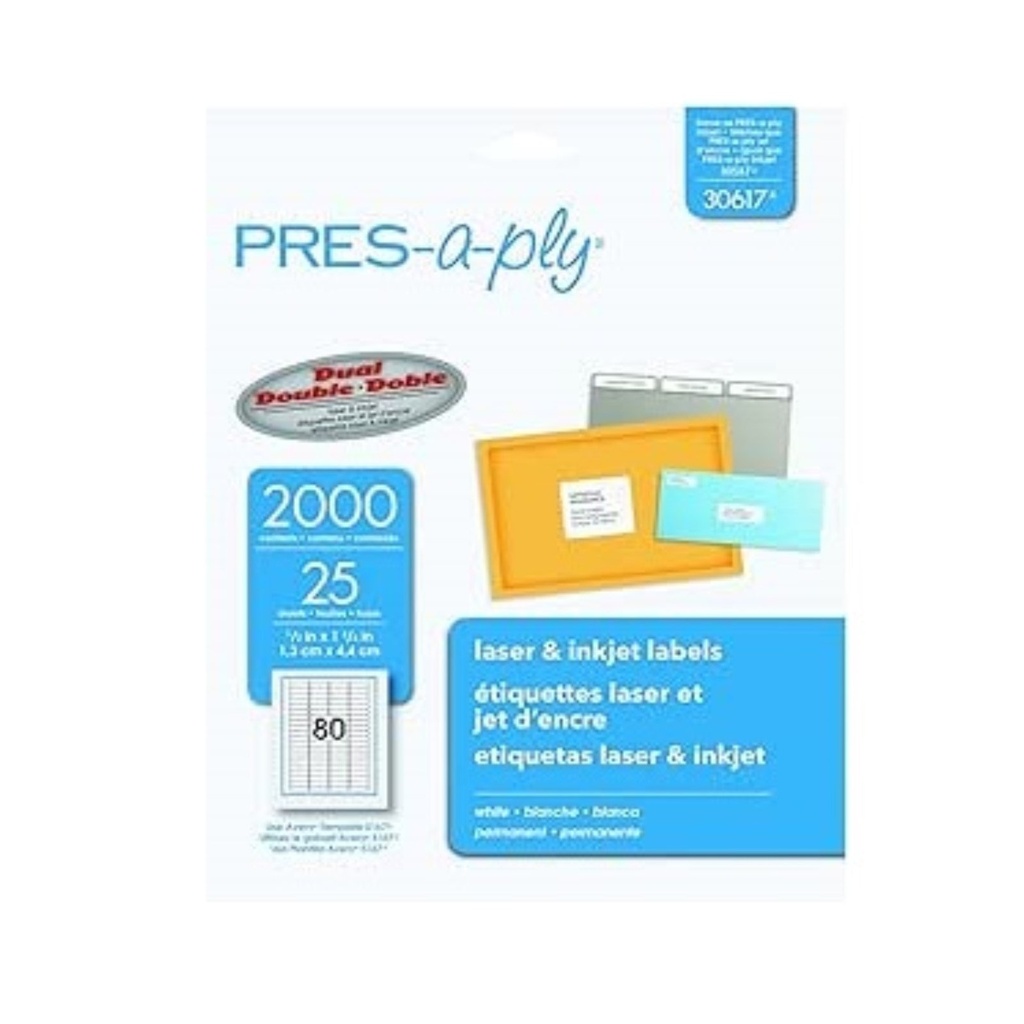 ETIQUETA PRES APLY BLANCA PERMANENTE LASER/INKJET 1.3CMX4.4