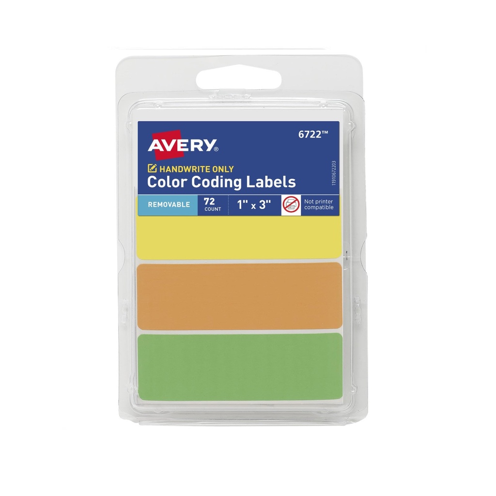 [AVR66722] ETIQUETA AVERY RECTANGULAR DE VARIOS COLORES C/72 ETQ