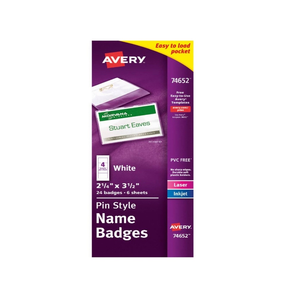 FUNDA AVERY PLASTICA CON ALFILER 5.7CMX8.9CM BLANCO C/24 PZA