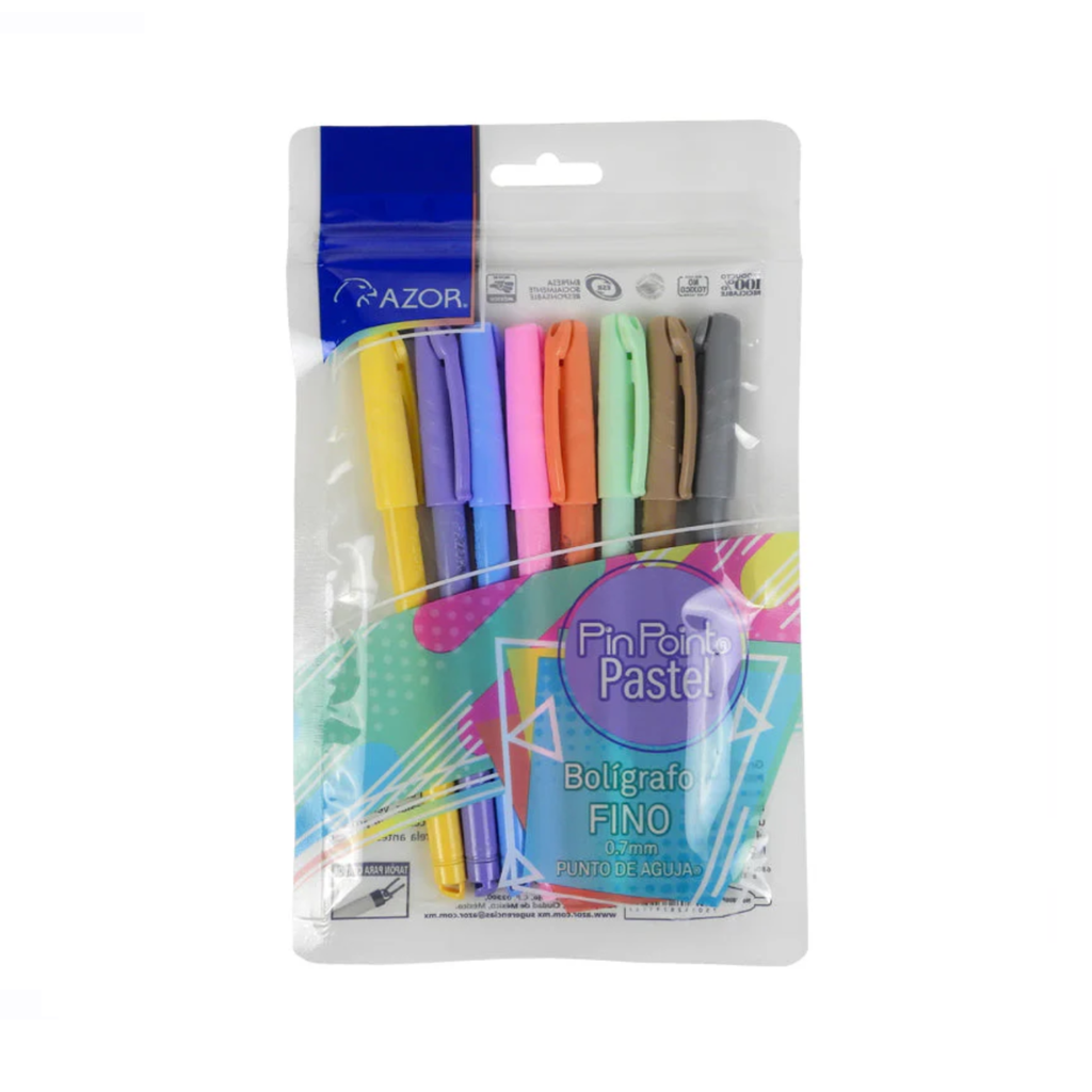 [AZO6808P] BOLIGRAFO AZOR PIN POINT PASTEL SURTIDO C/8