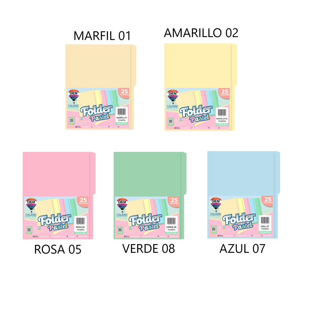 FOLDER DIEM PASTEL V/COLORES T/C 163G C/25PZ