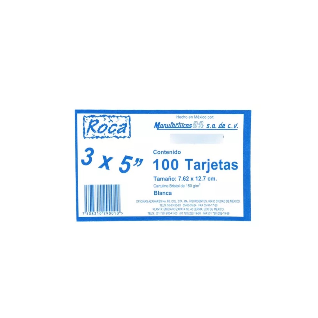 FICHA BIBLIOGRAFICA 3X5 BLANCA