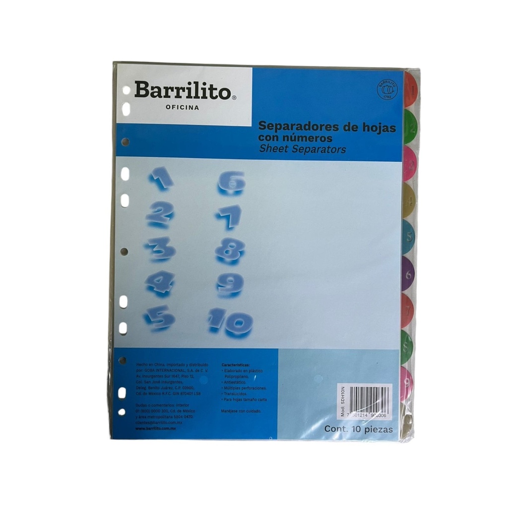 Separadores de hojas números