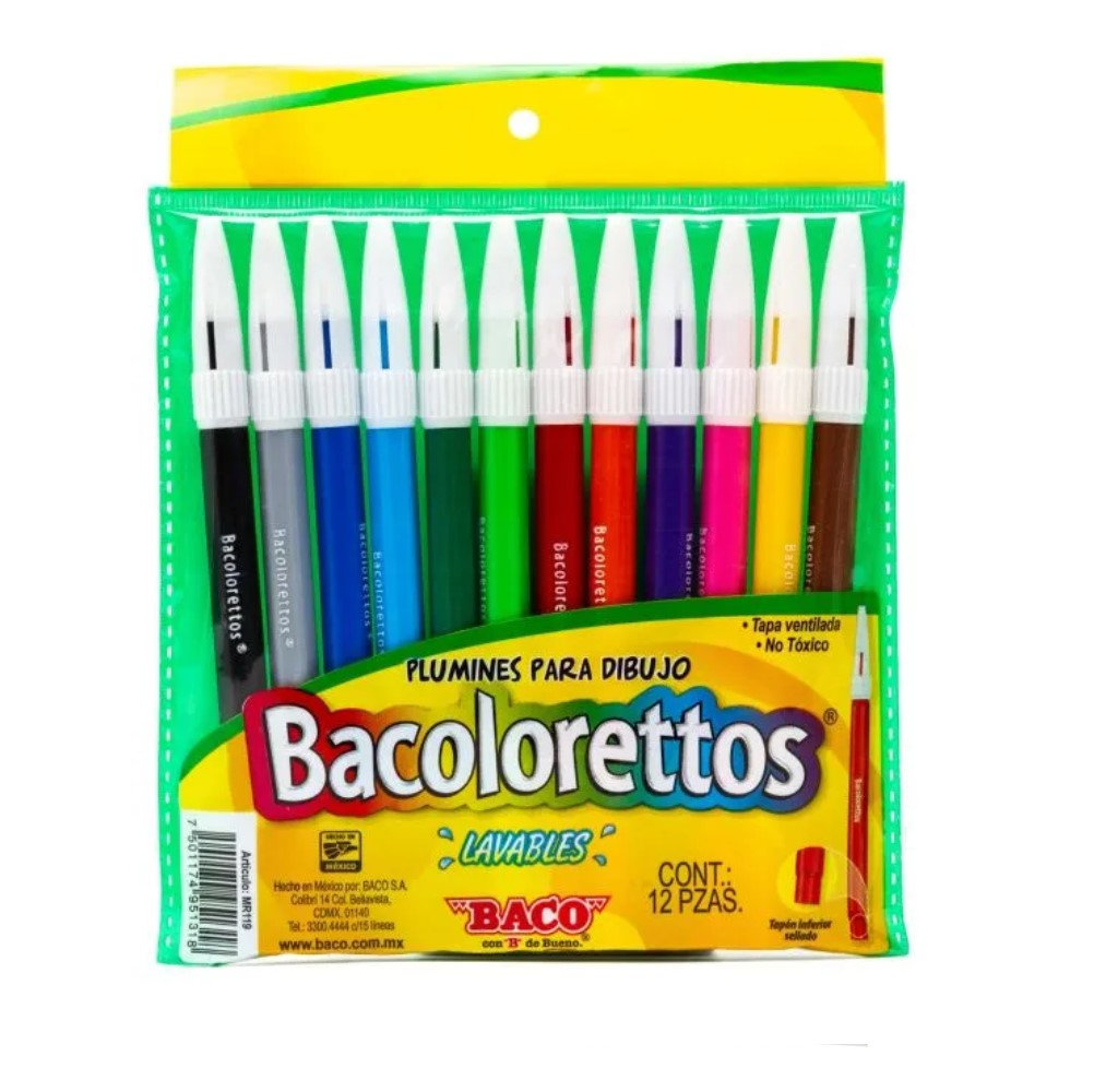 [7501174951318] MARCADOR BACOLORETTOS ESTUCHE C/12 PZA