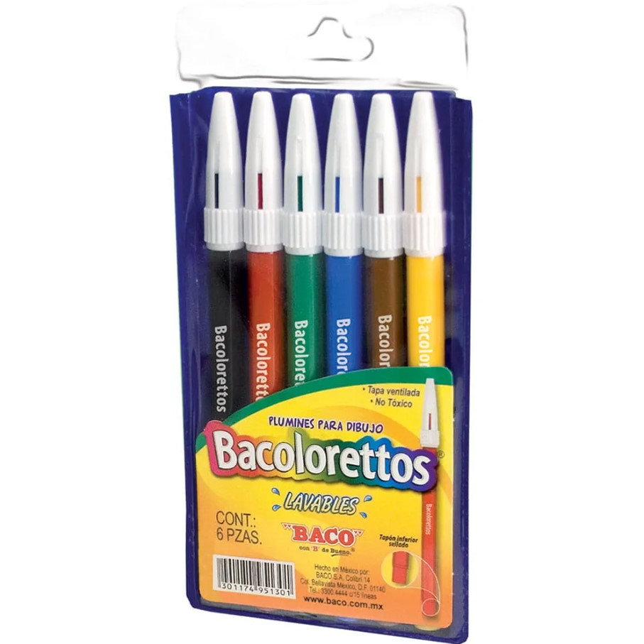 [7501174951301] MARCADOR BACOLORETTOS ESTUCHE C/6 PZA