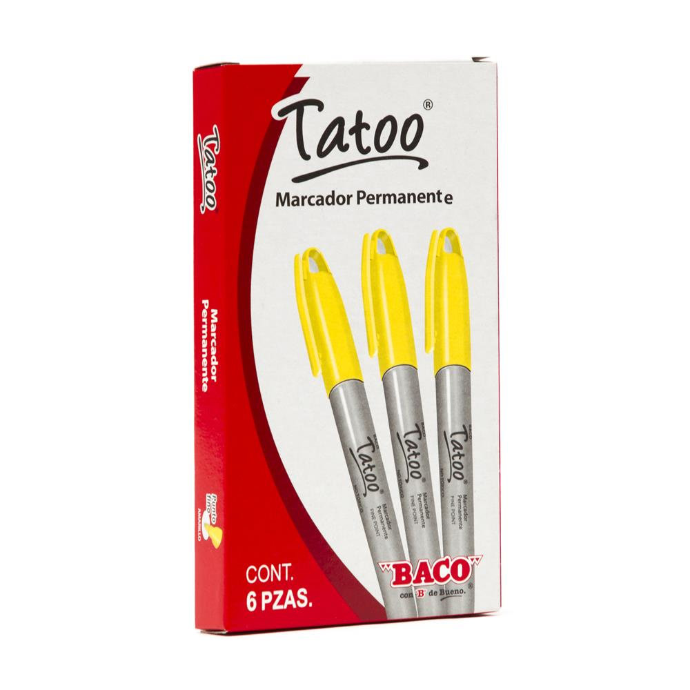 [7501174961225] MARCADOR PERMANENTE BACO TATOO AMARILLO pz