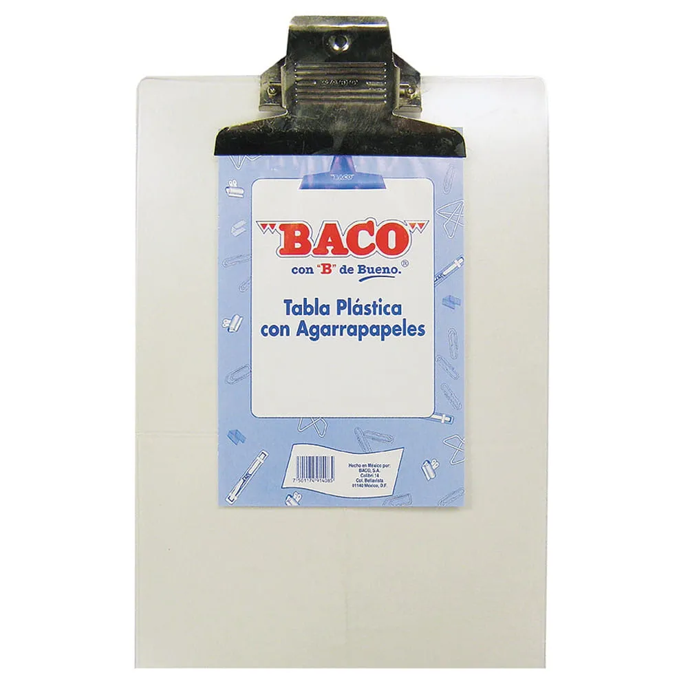 TABLA AGARRAPAPEL BACO T/CARTA PLASTICO TRANS.