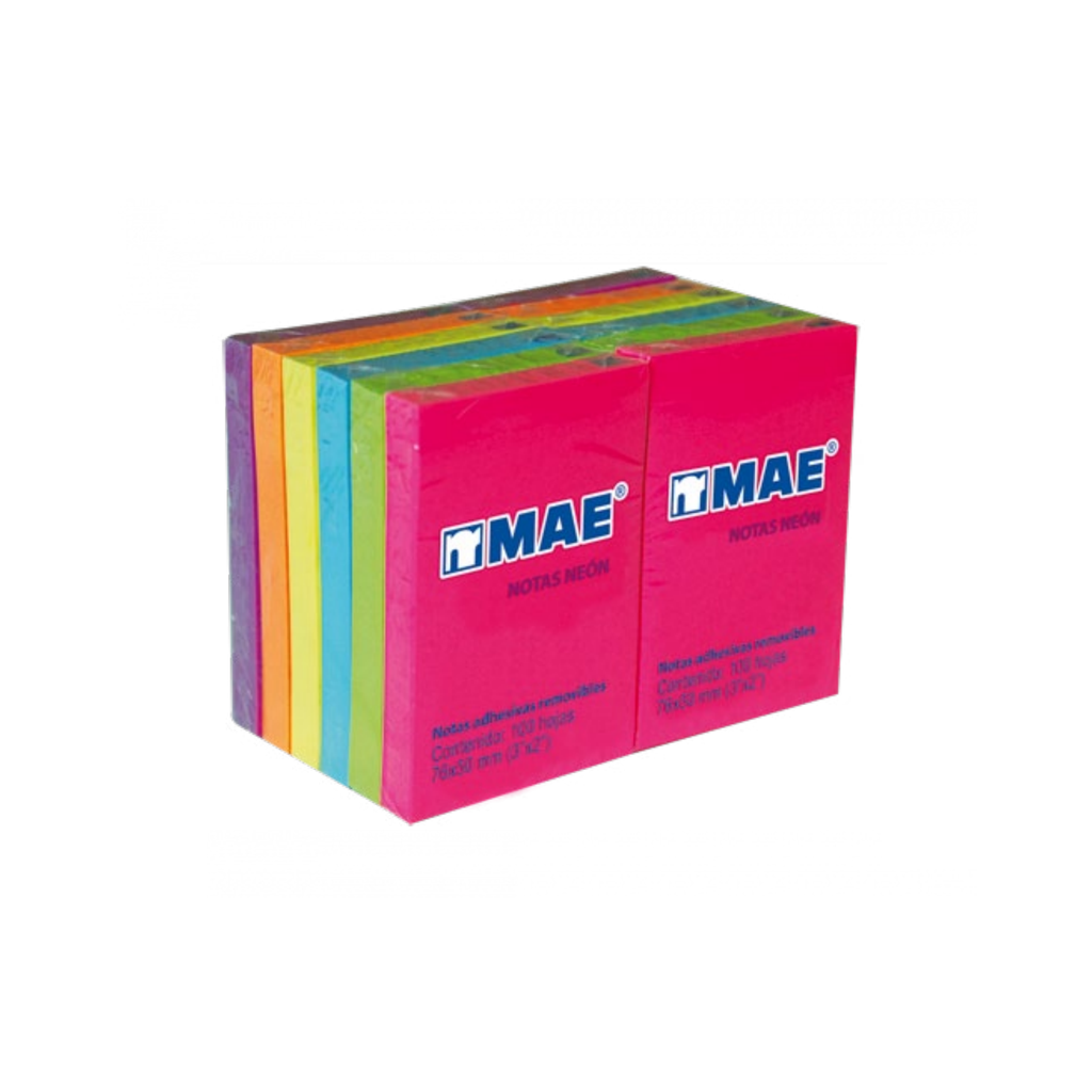 [4712759906477] POST IT MAE NEON 3X2 SET 12PZAS SURTIDO 100H