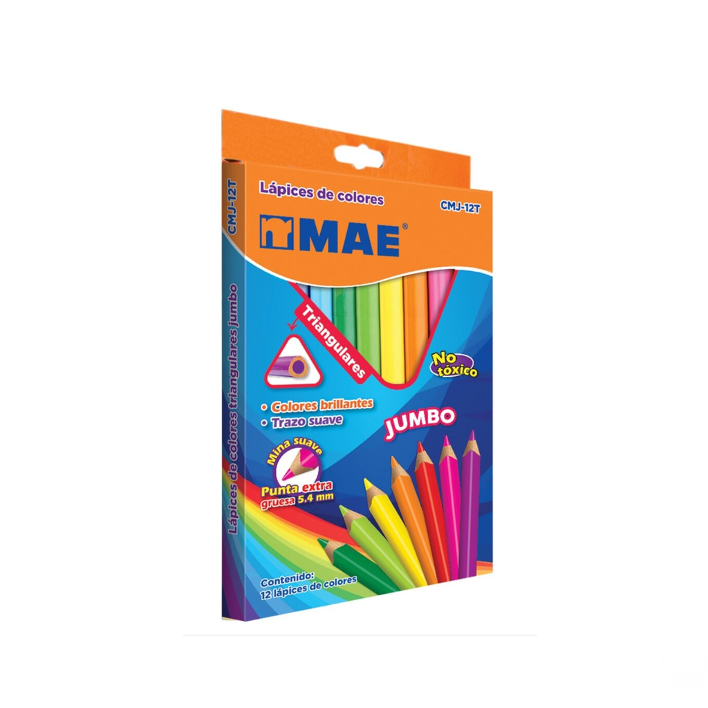 [MAECMJ-12T] COLORES MADERA MAE TRIANGULARES JUMBO C/12PZAS