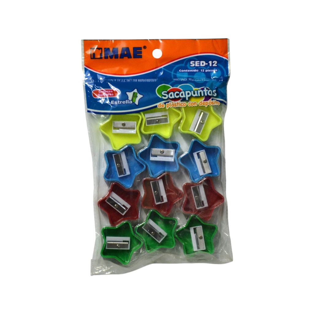 SACAPUNTAS MAE PLAST/DEPOS. FIG.ESTRELLA C/12PZS