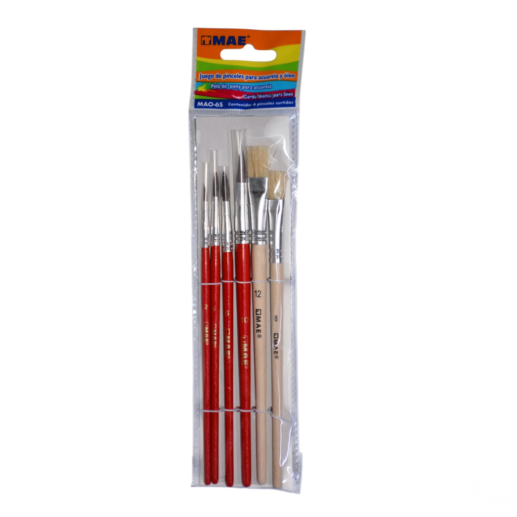 [MAO-6S] JUEGO DE PINCELES OLEO Y ACUARELA SET 6 PZAS MAE