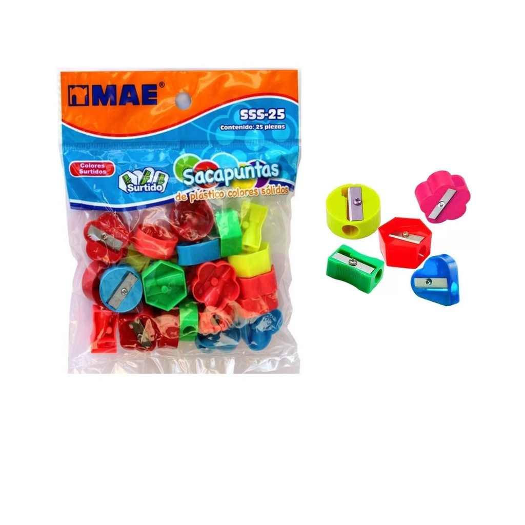 [SSS-25] SACAPUNTAS MAE PLASTICO C/25 FIG. SURTIDAS