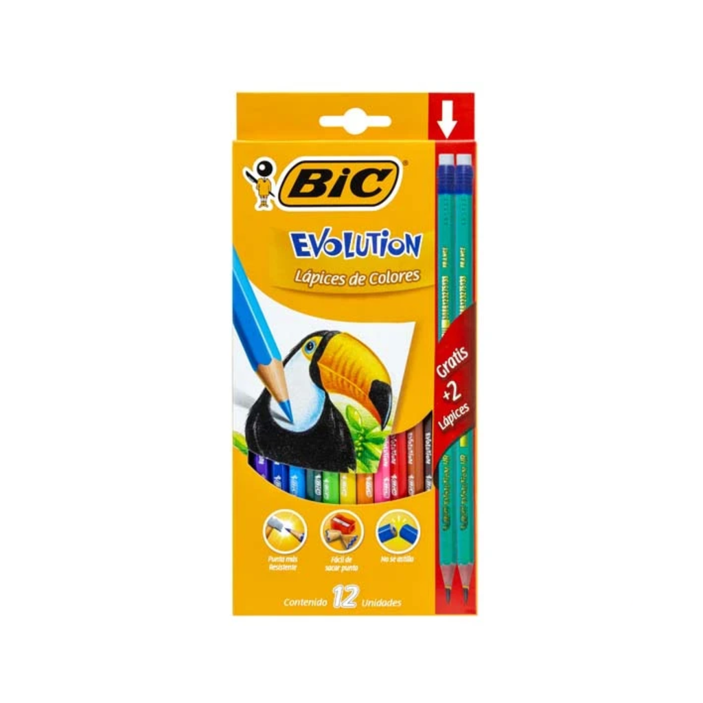COLORES BIC EVOLUTION C/12 PZS +2 LAPICES EVO.