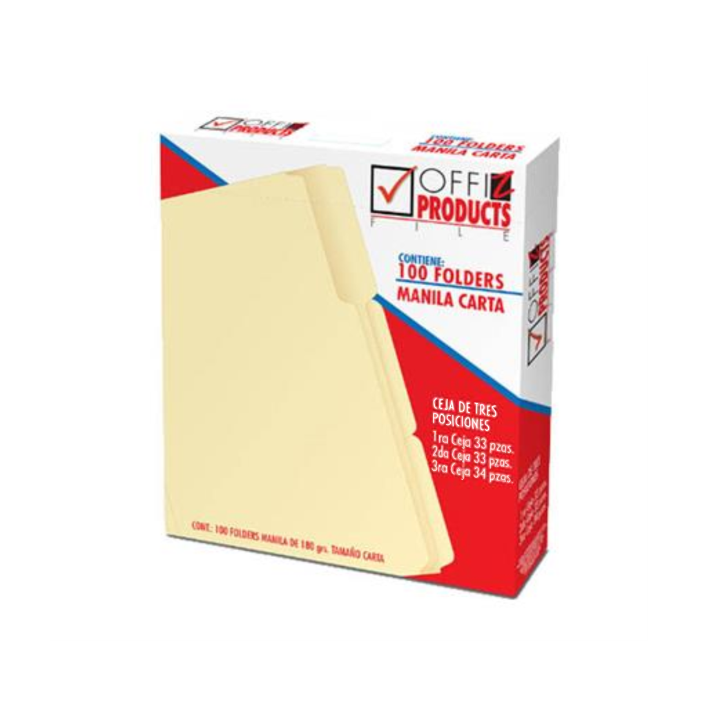 [OFZPY1073] FOLDER MANILA OFFIZ 3 CEJAS T/CARTA C/100PZS