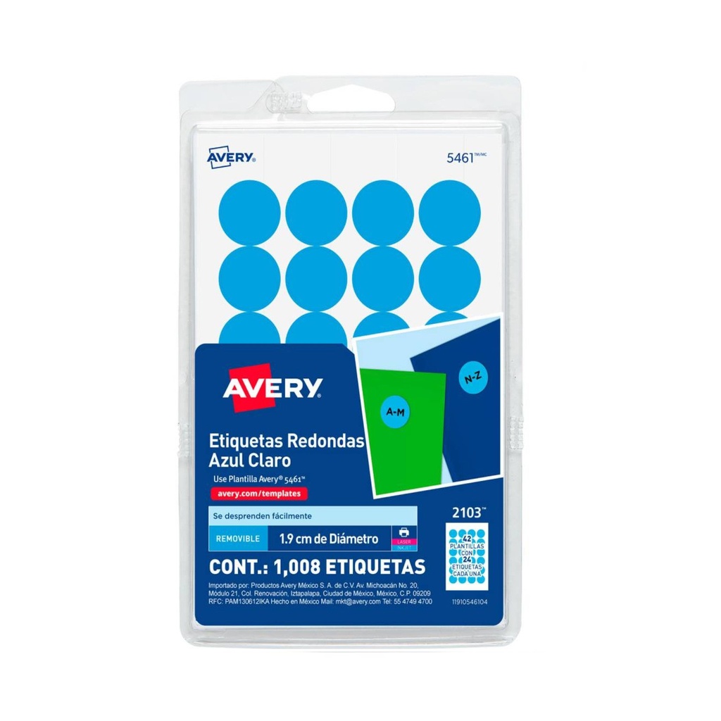 ETIQUETA AVERY REDONDA 3/4" AZUL CLARO 1008ETQ