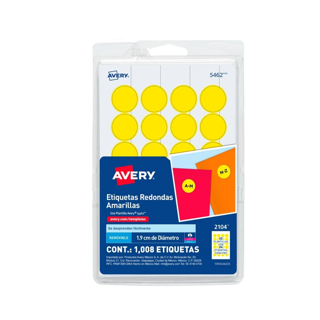 ETIQUETA AVERY REDONDA 3/4" AMARIL. 1008ETQ
