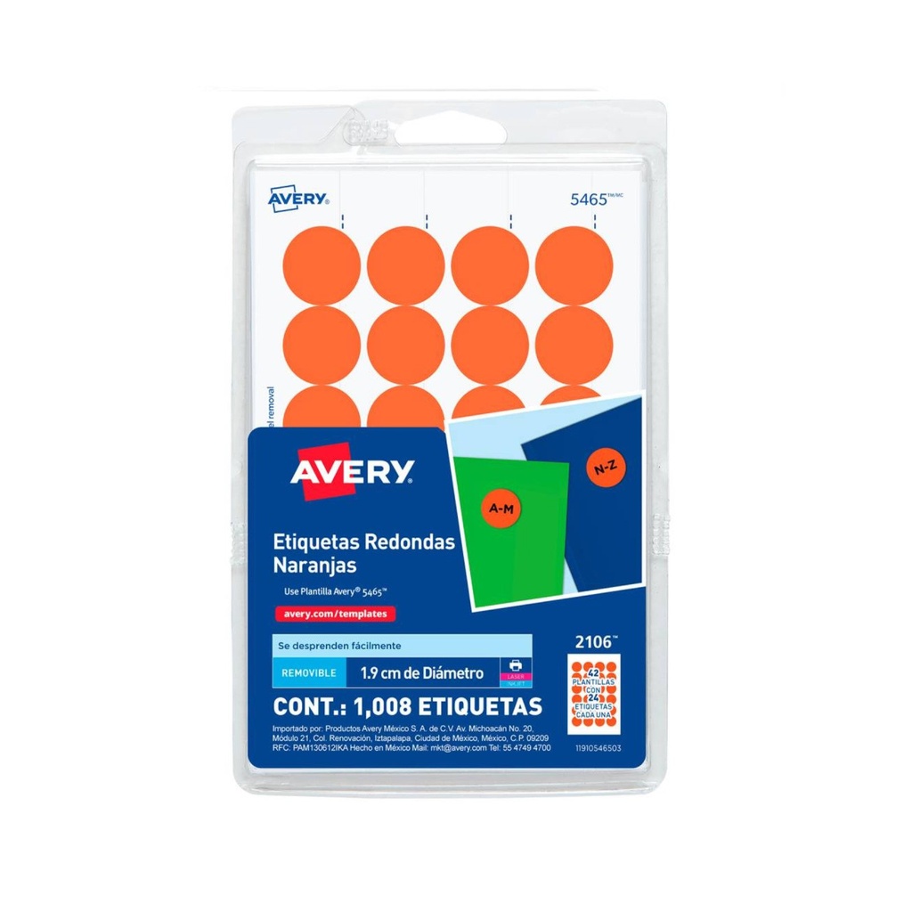 ETIQUETA AVERY REDONDA  3/4" NARANJA 1008 ETQ