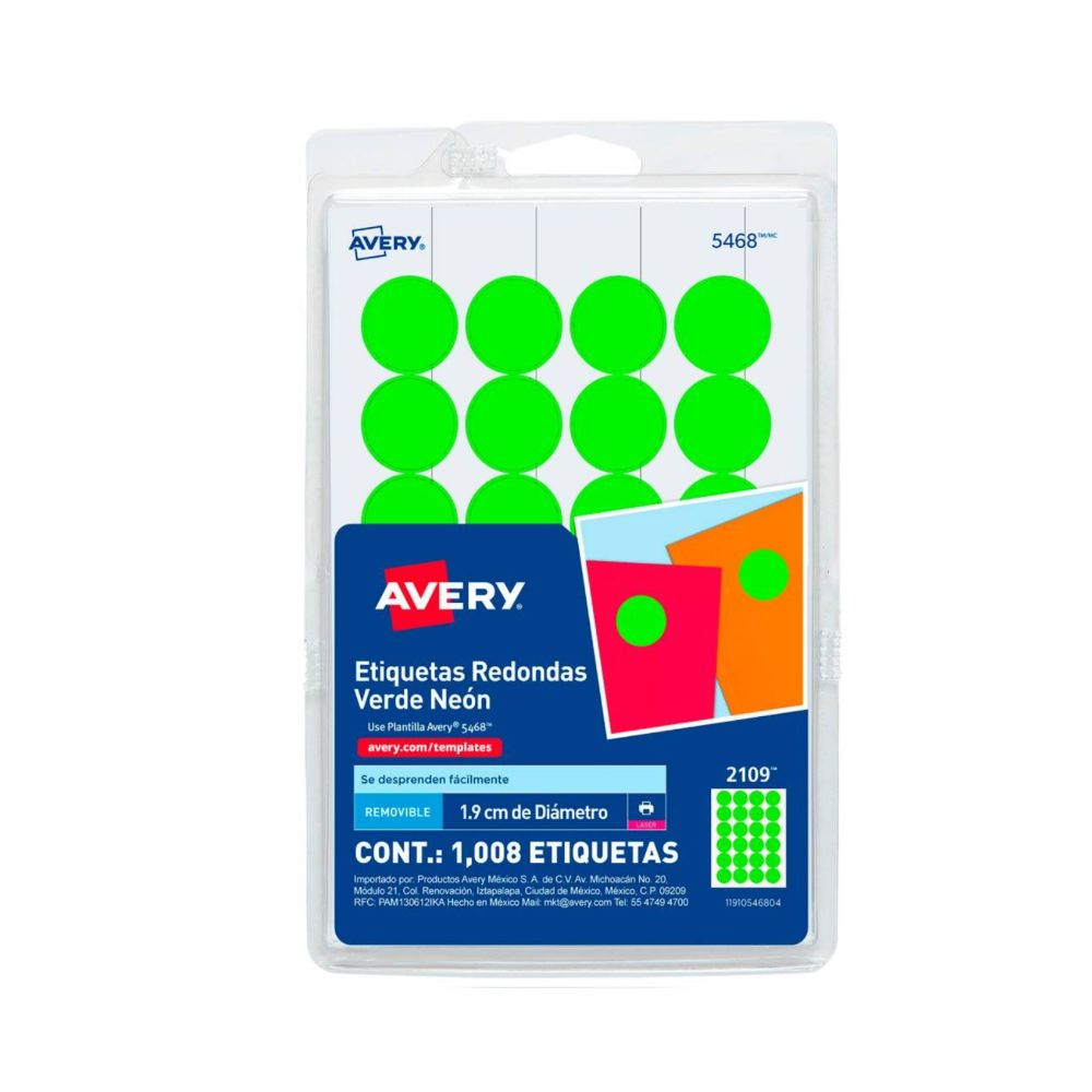 ETIQUETA AVERY REDONDA 3/4" VERDE FLOU. 1008ETQ