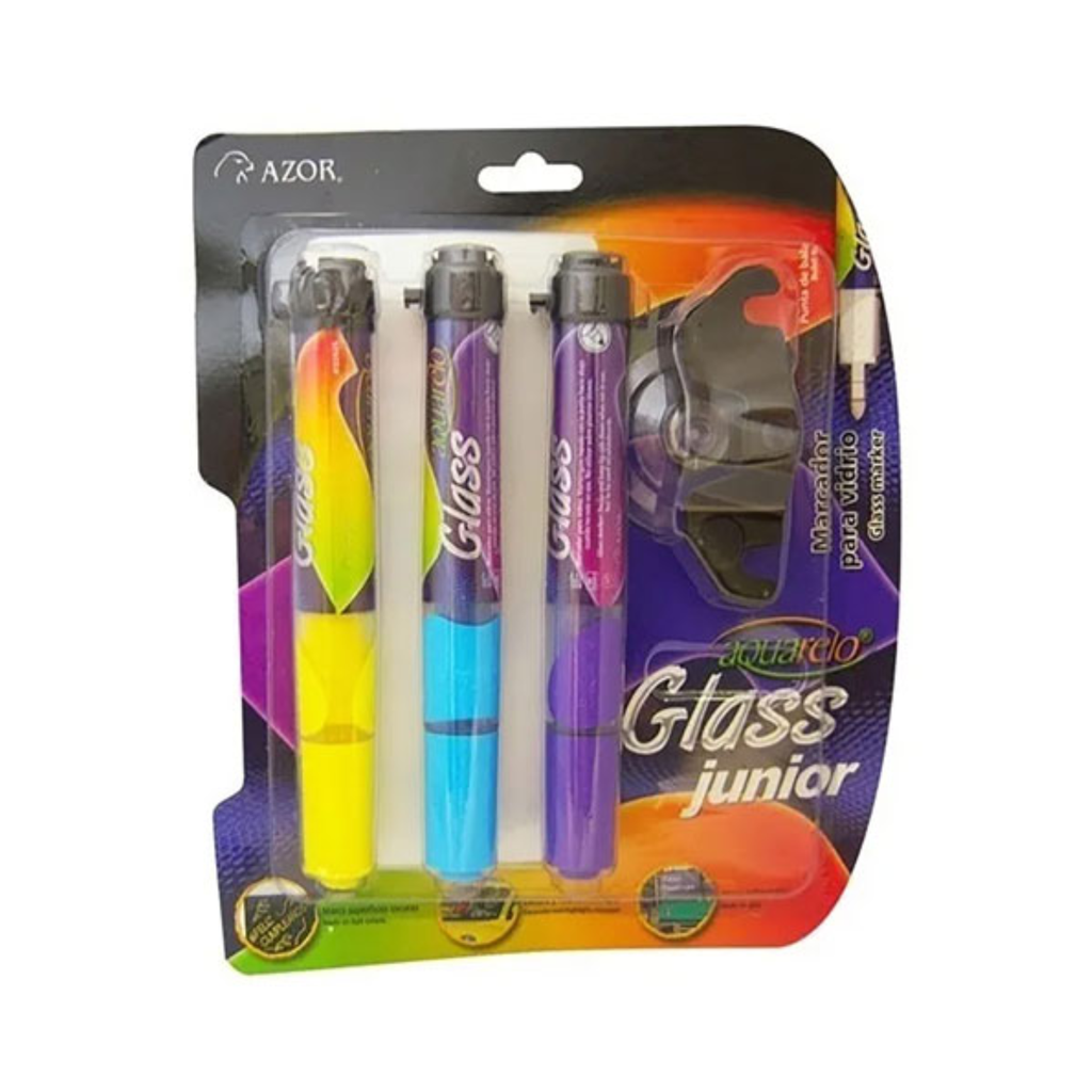[AZO22326NVA] MARCADOR AQUARELO GLASS JR AM-VI-AZ BLISTER C/3 PZAS