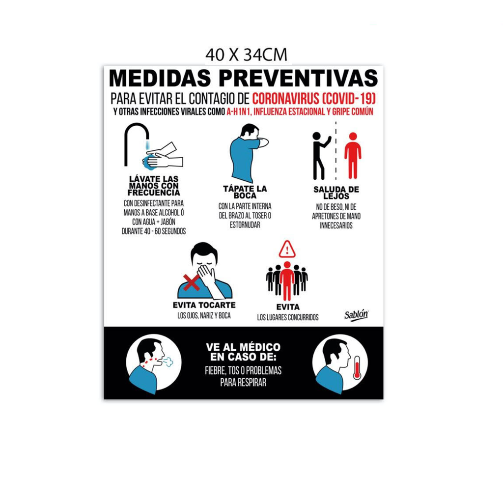 [AZO7868] SEÑALAMIENTO SABLON LAMINA ''PREVENIR CORONAVIRUS'' 40X34CM