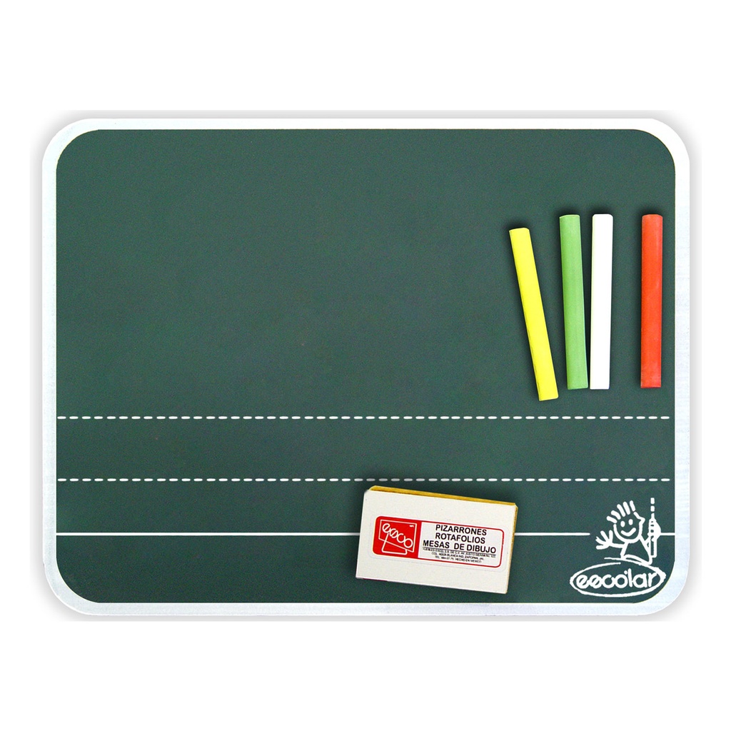 [ESCPESV030020] PIZARRON ESCO ESCOLAR VERDE 30X23 C/BORRADOR Y GISES