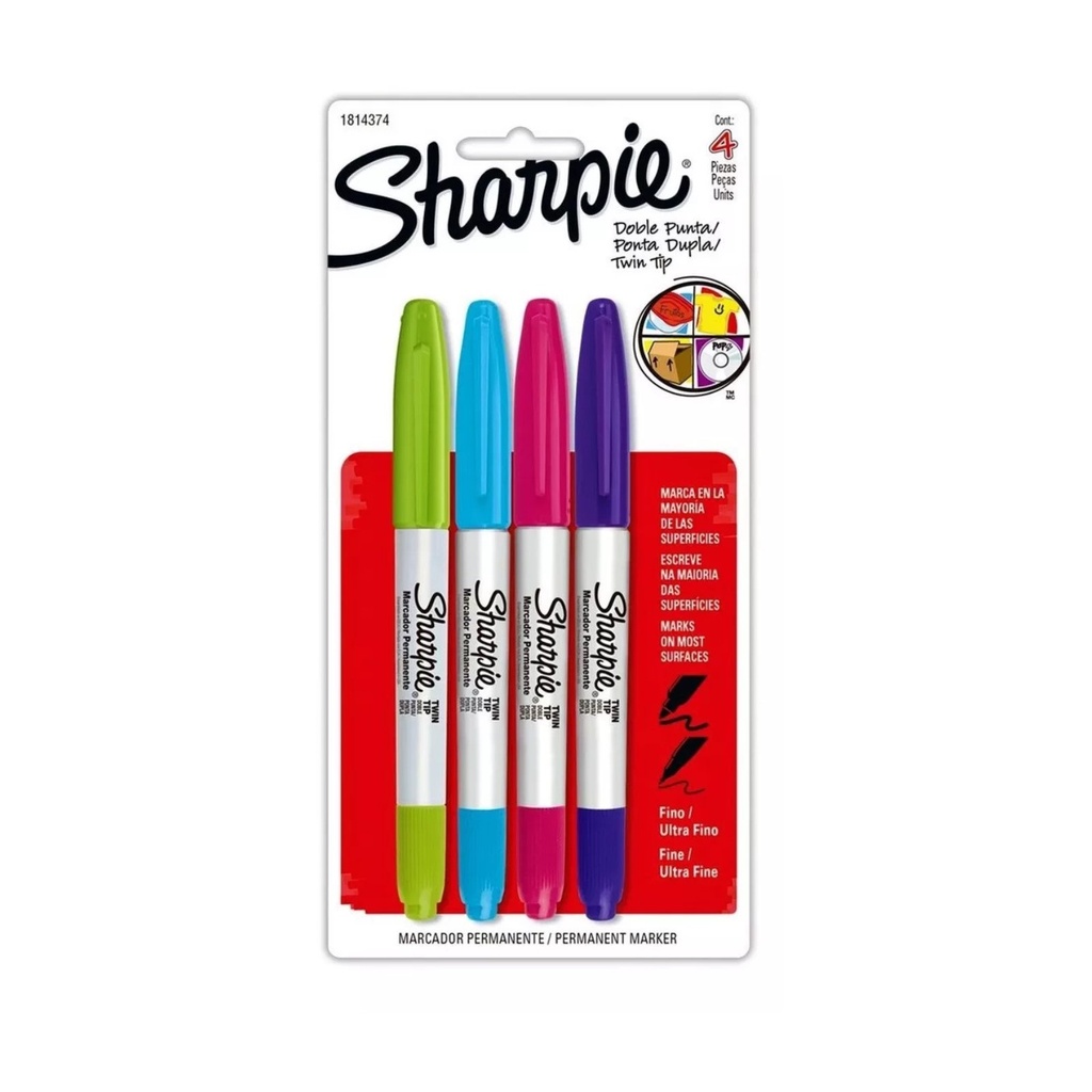 [NEW1814374] MARCADOR SHARPIE TWIN TIP FINO/U.FINO SURTIDO C/4PZAS