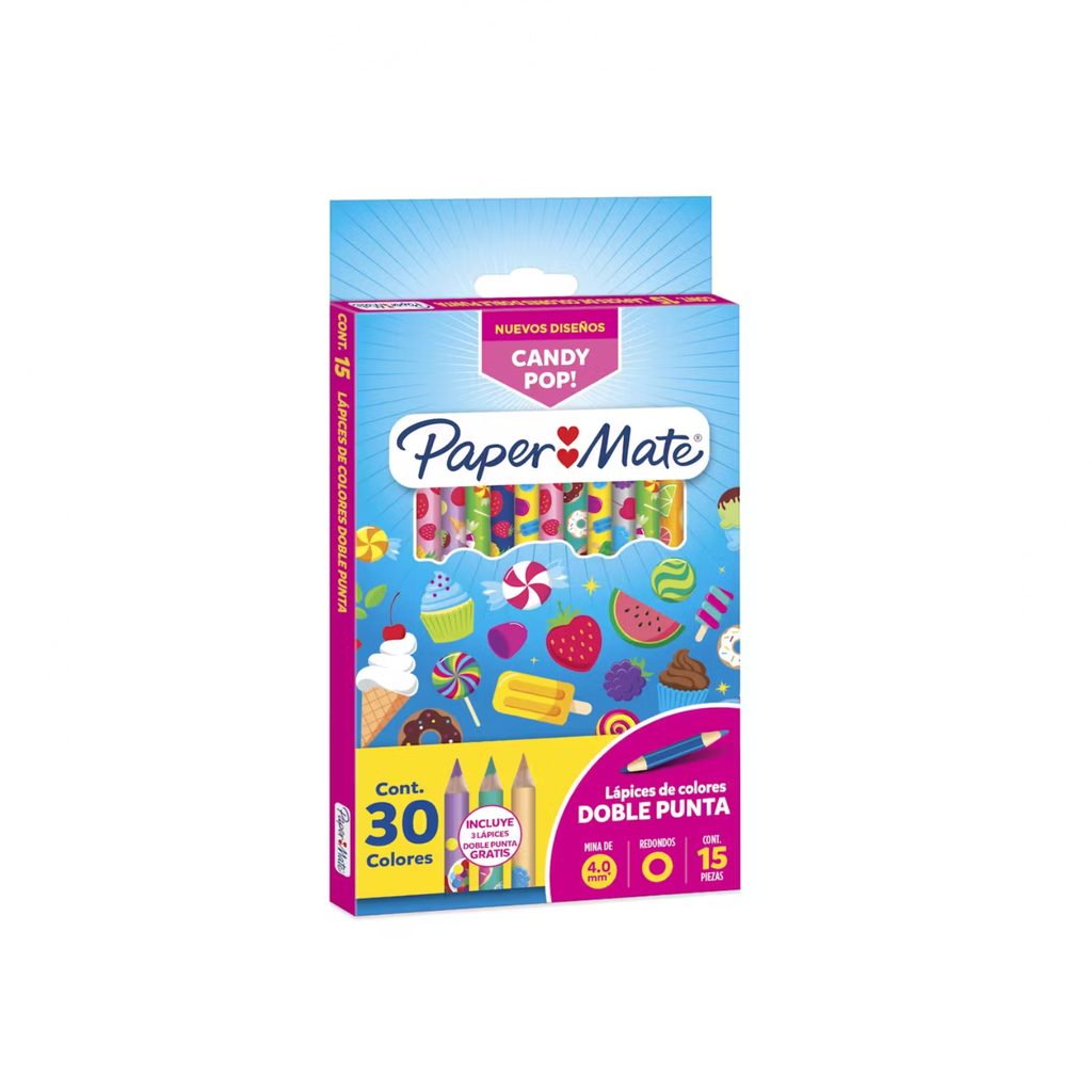 [NEW2087381] LAPICES DE COLORES DOBLE PUNTA PAPERMATE CANDY POP C/15PZA