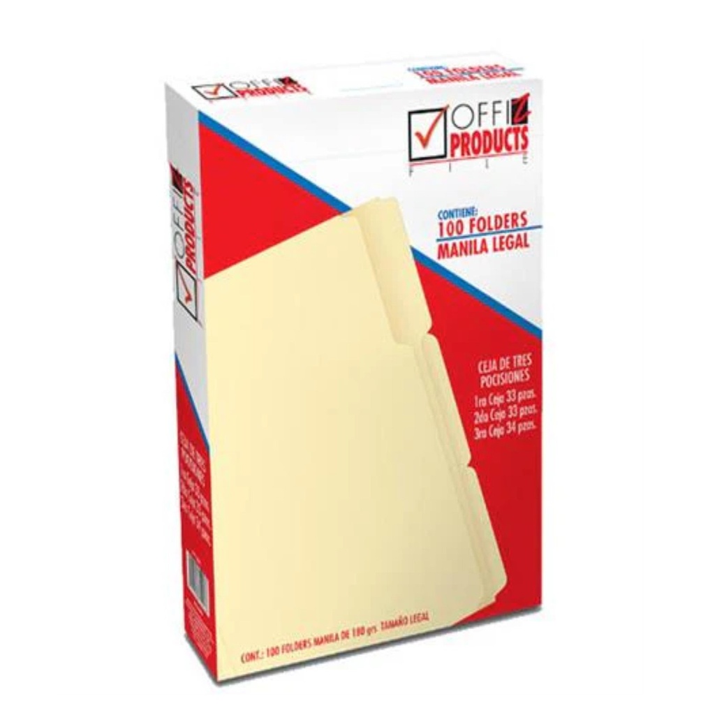 [OFZPY1095] FOLDER MANILA OFFIZ 3 CEJAS T/LEGAL C/100 PZS
