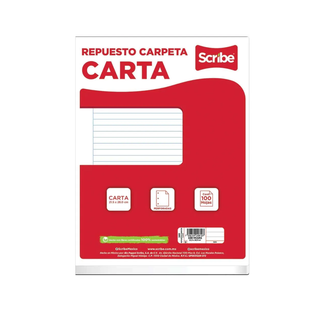 PAQ 100 H PERFORADAS PARA CARPETA RAYA